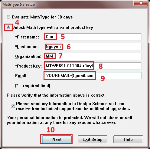 key for mathtype 6.9